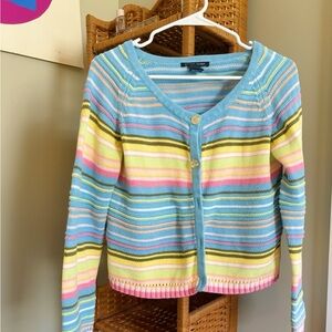 Boston Proper Sweater Cardigan, Striped Rainbow Pastel, Women’s Small